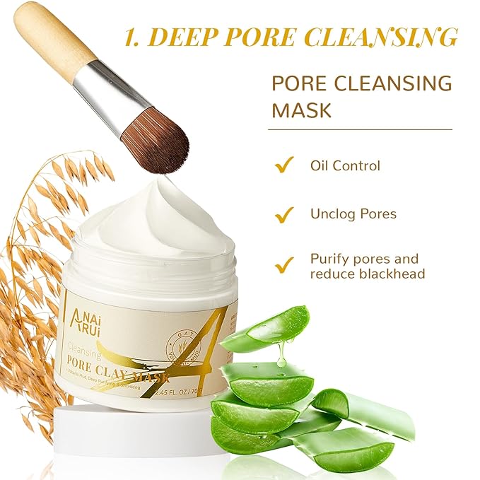 ANAI RUI 2 in-1 Pore SkinCare Set, Pore Clay Mask+Pore Minimizing Serum,Volcanic Pore Clay Mask for Nose&Face, Pore Reducer, Sebum Control Pore Exfoliating Solution, Skincare for Women