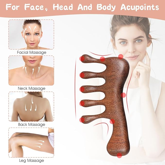 Scalp Massage Comb 2PCs, Wooden Wide Tooth Loc Comb, Natural Sandalwood Head Massager Tool, Hair Growth Scalp Massage Comb for Women Men, Meridian Comb for Head