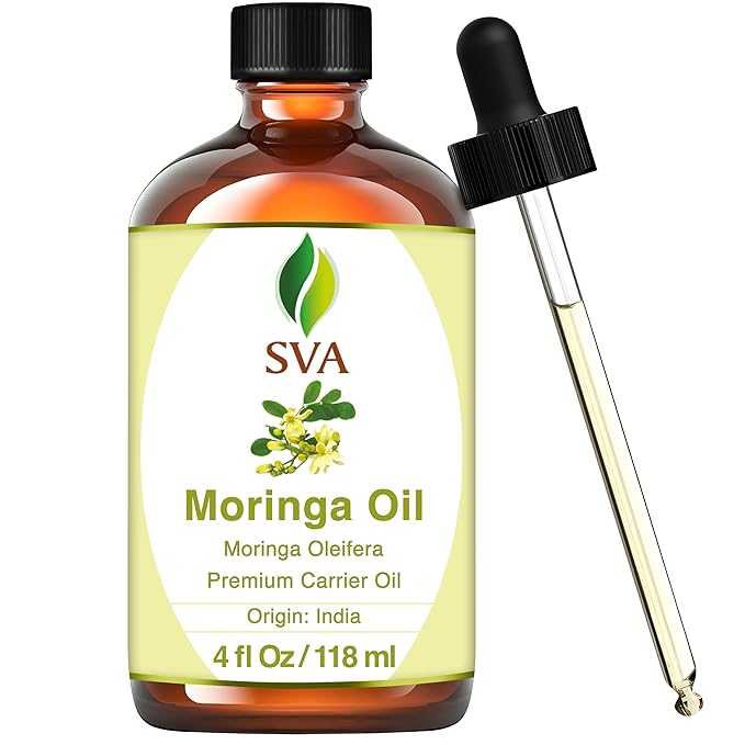 SVA Moringa Seed Oil - 4 Fl Oz – 100% Natural Cold Pressed Moringa Oil - for Face, Skin Care, Hair Care, Scalp Massage & Body Massage – Carrier Oil with Dropper
