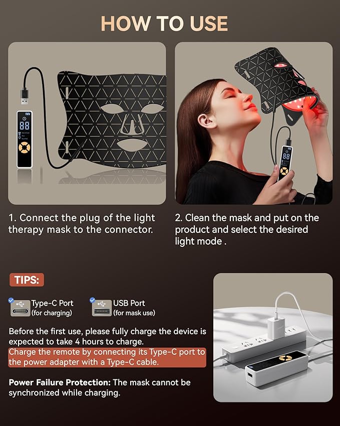 LED Light Therapy Mask Skin Care Mask, LED Red Light Therapy 630nm & 830nm Wavelength for Home Use, Body Beauty Machine for Care at Home (luxurious black)