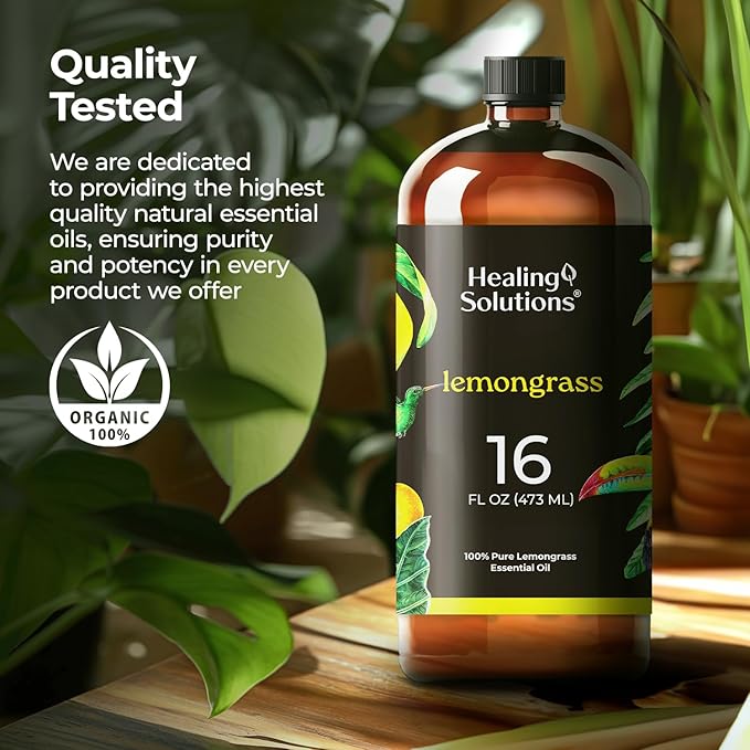 Healing Solutions Lemongrass Essential Oil, 16oz - 100% Pure Large Bottle for Diffuser, Cleaning, Spray & Candle Making
