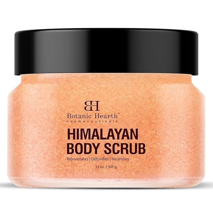Botanic Hearth Himalayan Salt Body Scrub with Lychee Oil, Exfoliating Body Scrub act as Body Exfoliator & helps with Moisturizing Skin, Acne, Cellulite, Dead Skin Scars, Wrinkles 12 oz