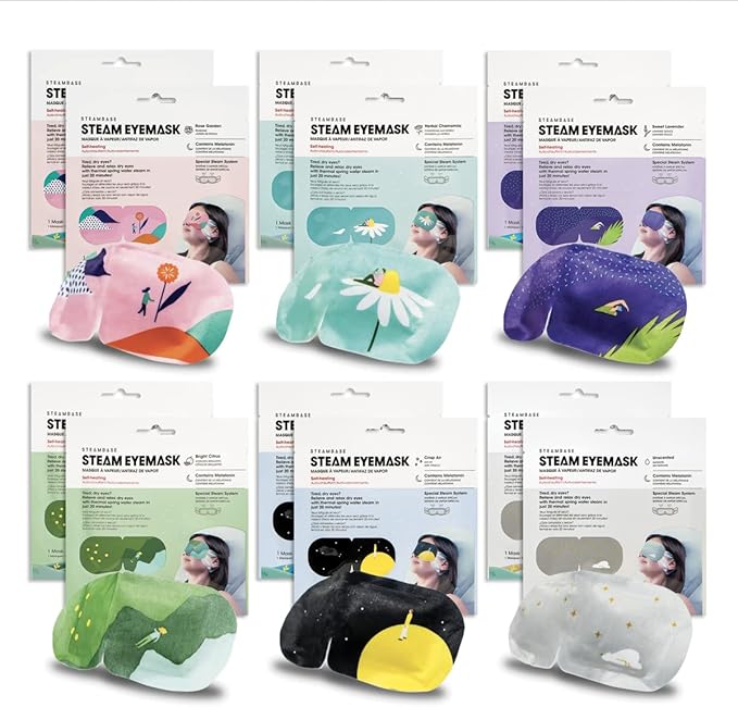 Epielle Steam Eye Mask Pack of 12 for Dry Eyes and Puffiness Helping Sleep with Melatonin Steam Moisture Self Heated from Korea