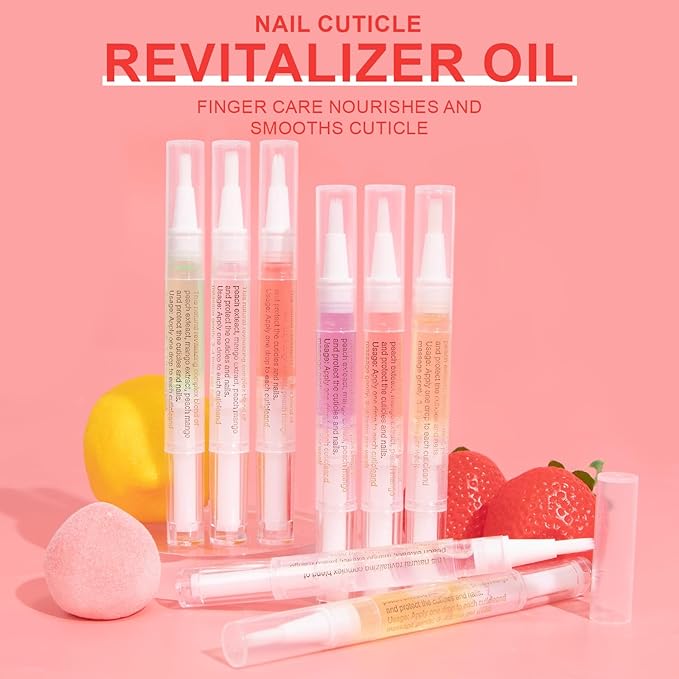 Meschett 3PCS Nail Cuticle Oil Pens with Nail File, Cuticle Oil for Nails from Natural, Nail Oil Cuticle for Cracked and Dry Nail(Lemon & Lily & Cherry Flavor)