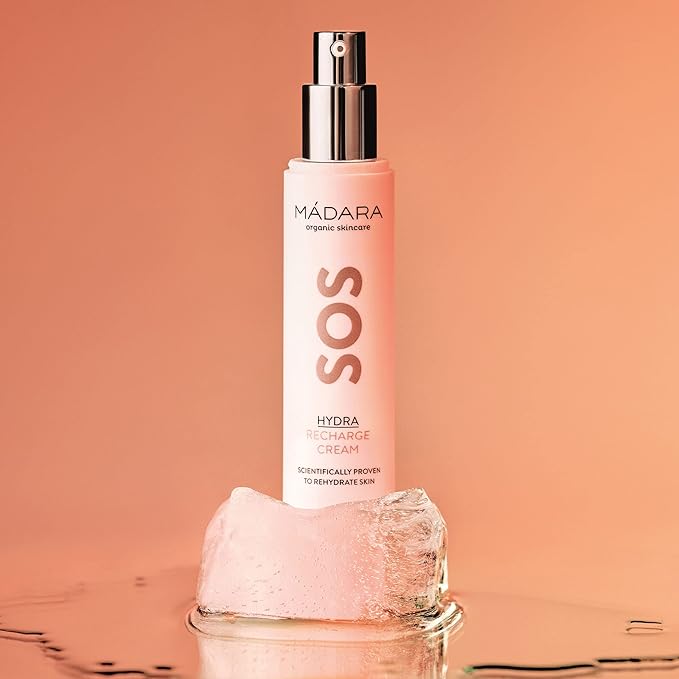 MÁDARA Organic Skincare | SOS Hydra Recharge Cream – 50ml, Intensely hydrating moisturiser with hyaluronic acid and linseed, Dermatologically proven face cream for dry skin, Organic certified