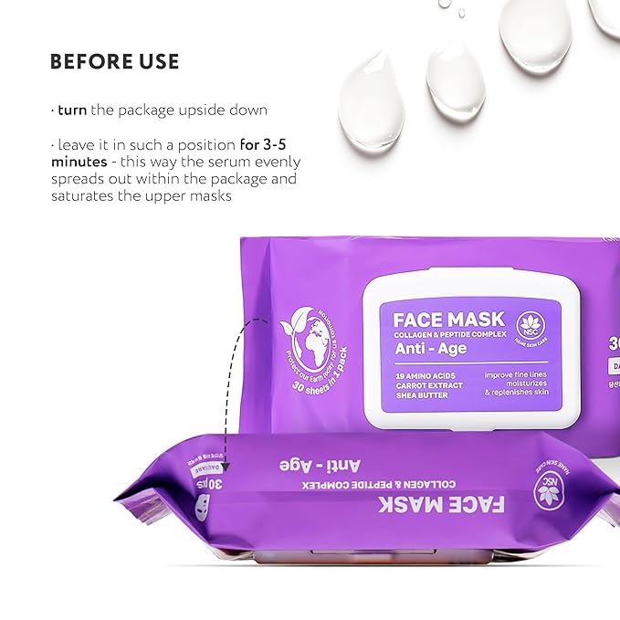 Korean Collagen Face Mask Set - 30-Pack Premium Sheet Masks with Peptide Complex - Advanced K-Beauty Skincare System - Complete Monthly Supply for Daily Care - Intensive Hydrating Facial Facemasks