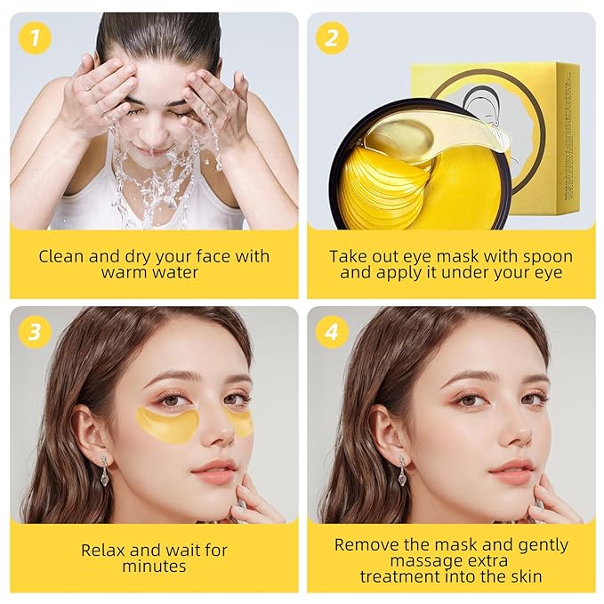 Under Eye Patch for Dark Circles and Puffy Eyes,Under Eye Masks Reduce Smooth Wrinkles and Under-eye Egg,Moisturizing Under Eye Pads For Women,24K Gold Eye Mask Patch-60 Pcs