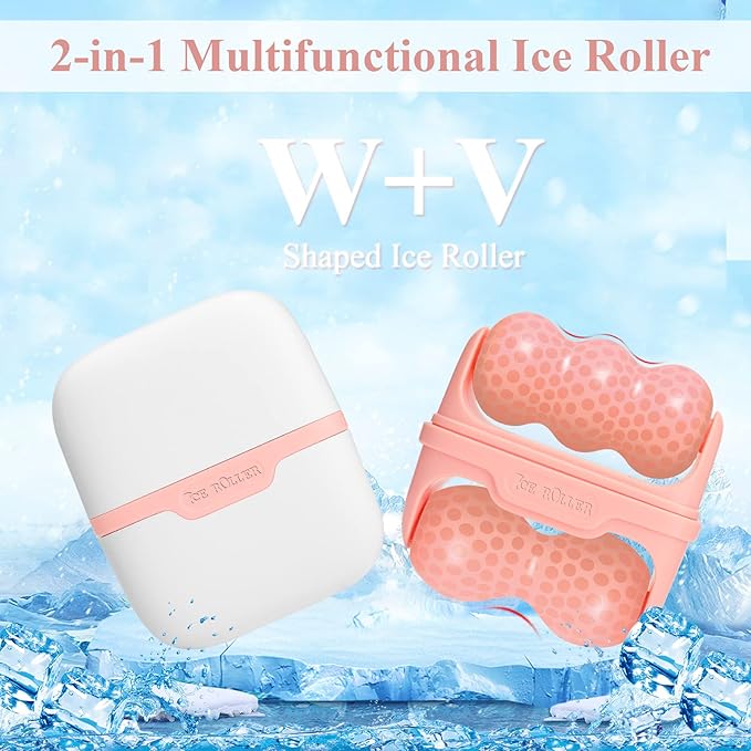 Ice Roller for Face, Ice Face Roller Skin Care Tools, 2 in 1 Face Massager Eye Roller for Puffy Eyes Migraine Relief, Reduce Wrinkles, Relieve Muscle Soreness, Relieve Sunburn and Redness, Pink