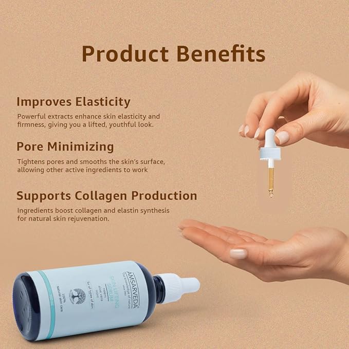 Amsarveda Skin Lifting Serum - Reduces Wrinkles & Nourishes with Aloe Vera, Neem & Mint Extracts, Hydrating Formula for All Skin Types - 30ml (1 oz)