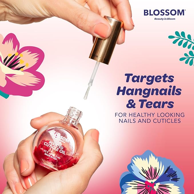Blossom Cuticle Oil for Nails, Hydrating, Moisturizing, Scented Nail Oil Cuticle Care, Infused with Real Flowers, Made in USA, 0.92 fl. oz, Raspberry