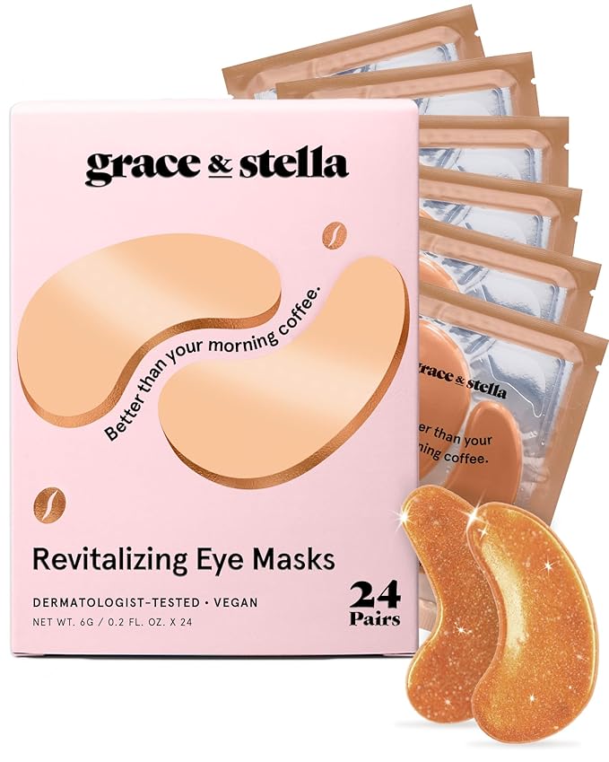 grace & stella Caffeine Under Eye Patches - Awakening Eye Patches for Puffy Eyes and Dark Circles - Under Eye Mask Patches with Niacinamide & Hyaluronic Acid - Vegan, Cruelty-Free, 24 Pairs