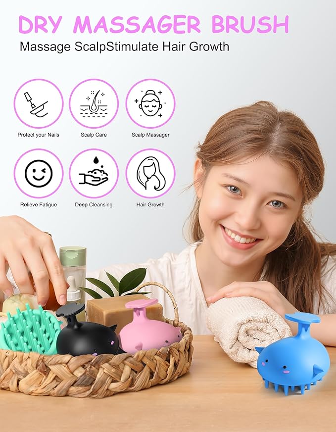 Scalp Massager Hair Growth Shampoo Brush, Silicone Scalp Scrubber Shower Scalp Brush for Hair, Head Massager Scalp Exfoliator for Dandruff Removal, Wet Dry Scalp Massage Tool for Hair Care, Black