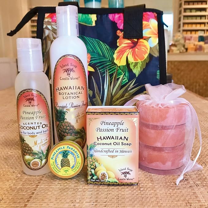 Island Soap and Candle Works Pineapple Scented Body Lotion for Men and Women, Paraben Free Body Moisturizer - Hydrating Hawaiian Skincare - Pineapple Passion Fruit - 2 Fl Oz Travel Size Bottle