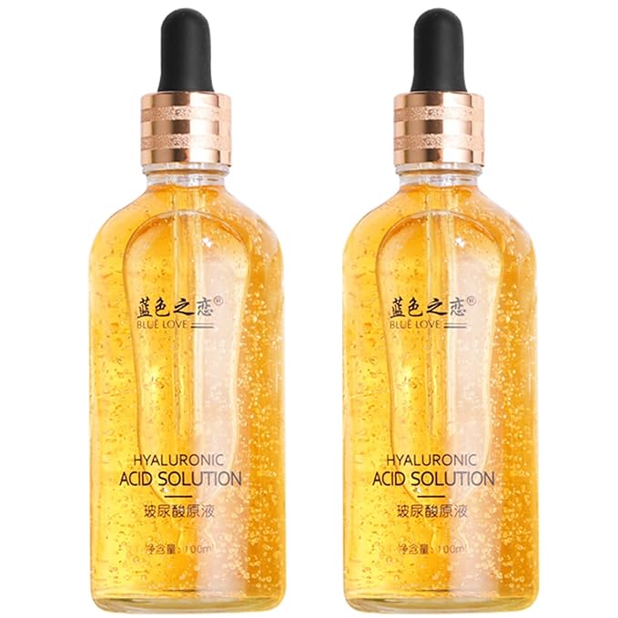 BLUE LOVE 2PC 24K Gold Foil Hyaluronic Acid Serum for Women & Men - Anti-Aging Essence for Deep Moisturization and Dark Spot Reduction - Radiant Skin Care Solution