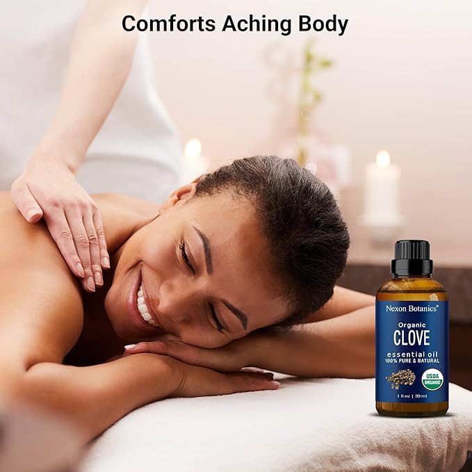 Organic Clove Essential Oil 30 ml - Pure, Natural, Undiluted for Toothache, Sore Muscles, Skin & Hair Care - Soothing Clove Bud Essential Oil - Nexon Botanics