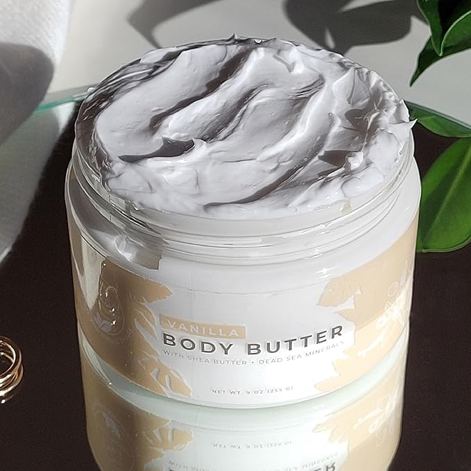 Natural Elephant Body Butter with Shea Butter, Dead Sea Minerals & Vitamin E - Luxurious Moisturizer, Hydrating Cream, Cruelty-Free, Paraben-Free, 9 oz (Vanilla)