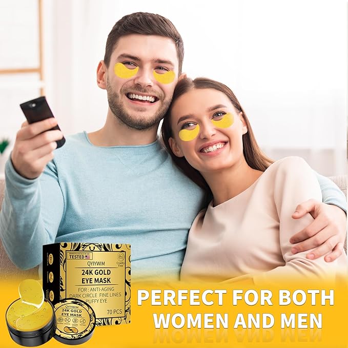 Under Eye Patches 70PCS, 24K Gold Eye Patches for Puffy Eyes Treatment, Under Eye Masks for Dark Circles and Puffiness, Non-Irritating Eye Mask Skincare, Eyes Bags Treatment, Eye Gel Pads