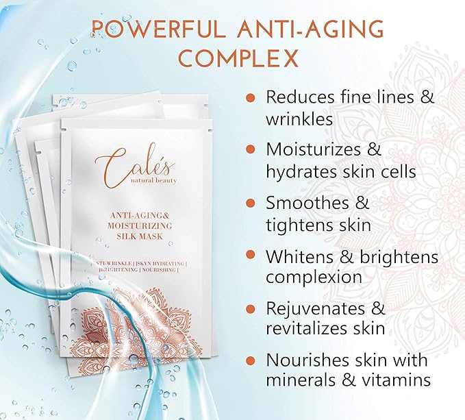 Calés Anti-Aging and Moisturizing Face Mask Set - Hydrating Face Masks for Women - 100% Cotton Face Mask Sheets for Skin Brightening and Nourishing - Hyaluronic Acid Sheet Masks (5 Pack)