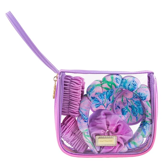 Lilly Pulitzer Self Care Kit, Spa Gift Set for Women with Spa Headband, 2 Face Wash Pads, 2 Wristbands, and Scrunchie, Secret Escape