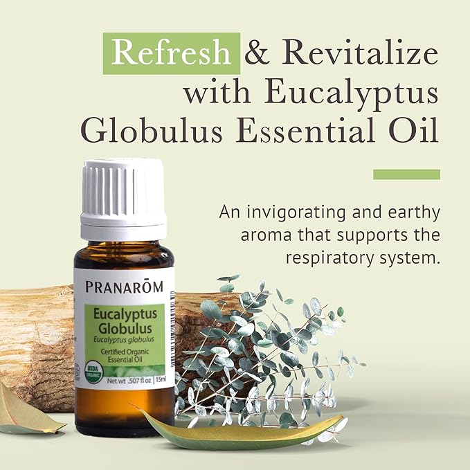 Pranarom USDA Certified Organic Eucalyptus Globulus Essential Oil (15ml), 100% Pure Undiluted Therapeutic Grade from Portugal for Aromatherapy, Diffuser, Topical Care, Relaxation