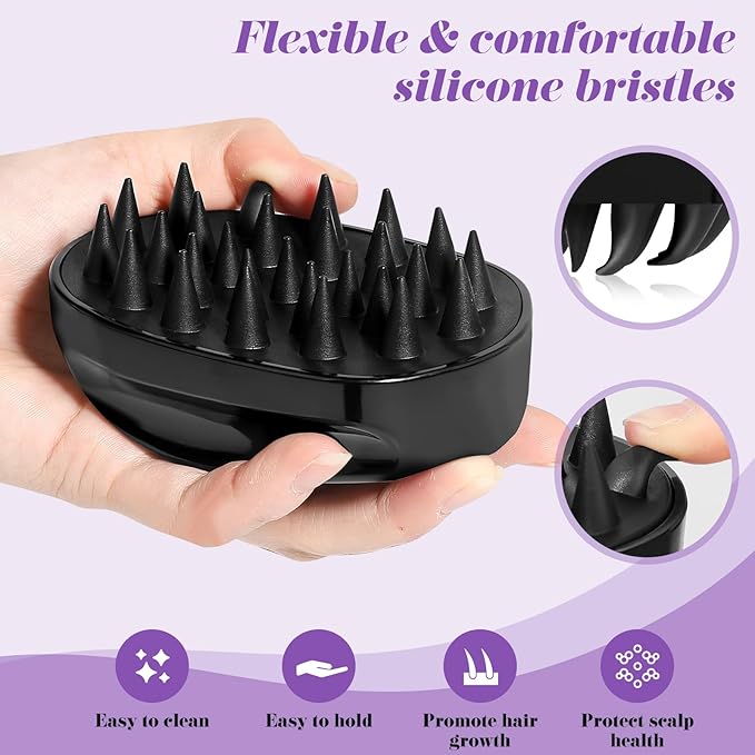Scalp Massager Shampoo Brush with Soft Silicone Bristles for Hair Growth, Scalp Scrubber Head Massager for Dandruff Removal, Shower Hair Brush for Women Men Kids Wet Dry Hair, Black
