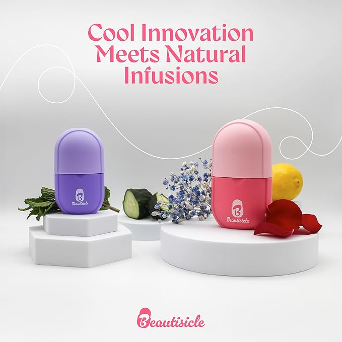 Beautisicle Ice Roller for Face - Pack of 2 Silicone Ice Face Roller and Eye Roller - Premium Face Roller for Wrinkles and Lifting, Puffy Face Reducer - Refreshing Frozen Gua Sha Facial Roller Set