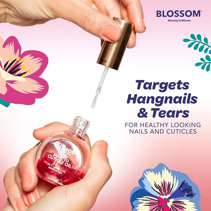 Blossom Hydrating, Moisturizing, Strengthening, Scented Cuticle Oil, Infused with Real Flowers, Made in USA, 1.26 fl. oz, 3 pack Fruit Bundle, Strawberry, Grape, Cherry