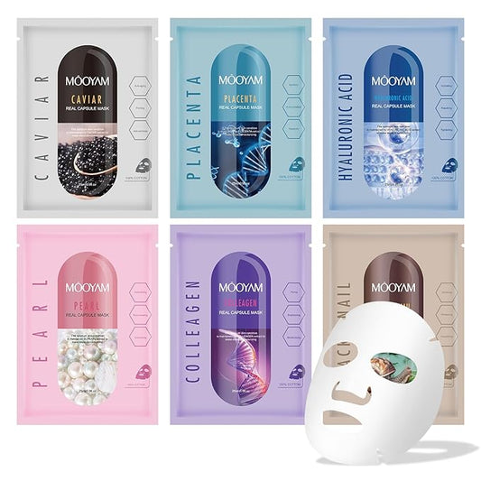 Face Masks Skincare Set for Women,Moisturizing Collagen Facial Masks,Hydrating Hyaluronic Acid Face Mask,Snail Face Mask for All Skin Types,Dry Skin,Oil Skin,Sensitive Skin (6Pack)