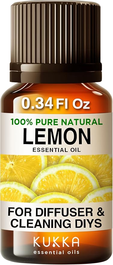 Kukka Lemon Essential Oil for Skin, Diffuser & DIY - 0.34 Fl Oz - 100% Pure Natural, Fresh Lemon Scent, for Cleaningï¼ŒAromatherapy,Candles,Soap Making Scent DIY