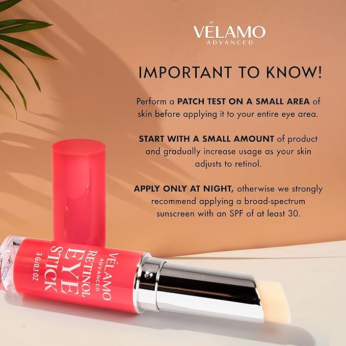 VELAMO ADVANCED Retinol Eye Stick: Retinol Under Eye Cream for Dark Circles and Puffiness with 1% Bakuchiol - Anti Aging Balm Stick Reduces Fine Lines Wrinkles Under Eye Bags in 4-8 Weeks - 2 Packs