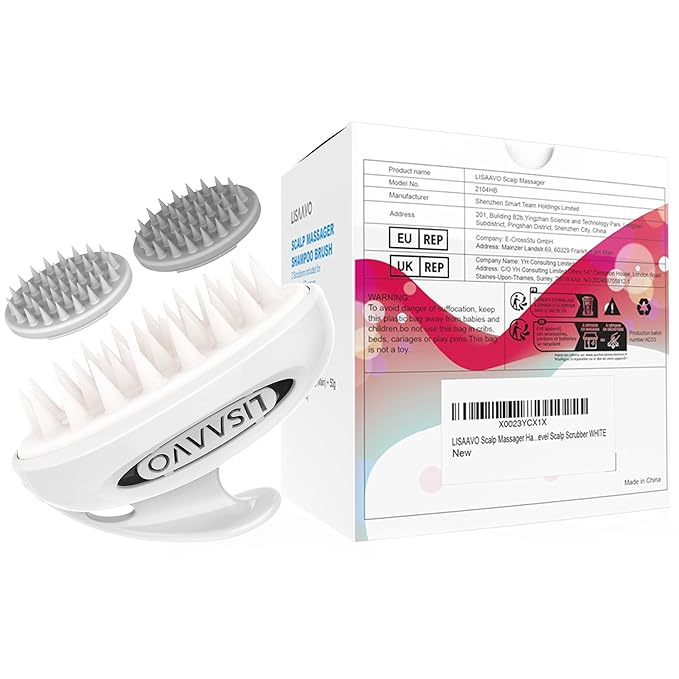 Hair Massager Scalp 3 in1 Scalp Scrubber Silicone Scalp Massager with Three Bristles-Soft, Medium and Hard Brush for Men Women and Pets,White