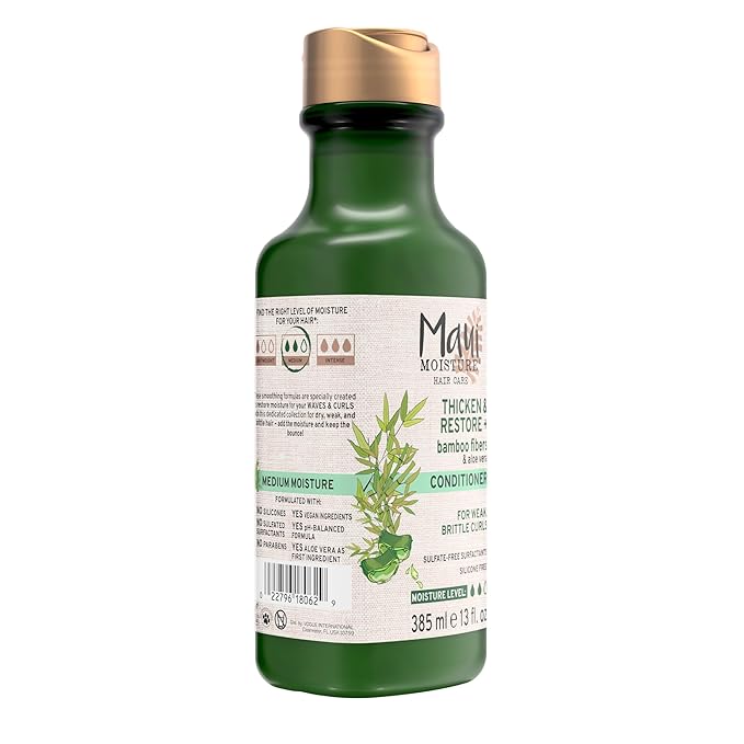 Maui Moisture Thicken & Restore + Bamboo Fibers Strengthening Conditioner to Soften Transitioning or Natural Hair & Renew Brittle Hair, Vegan, Silicone & Paraben-Free, 13 fl oz