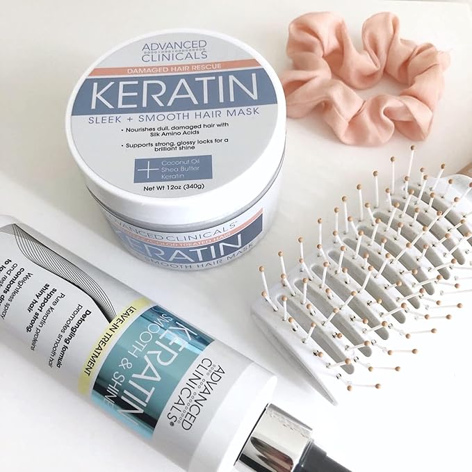 Advanced Clinicals Keratin Hair Mask Treatment, 12 Fl Oz (2-Pack), For Color Treated Hair, Detoxifying + Fortifying Repair Conditioner with Shea Butter, Helps Strengthen Broken Hair