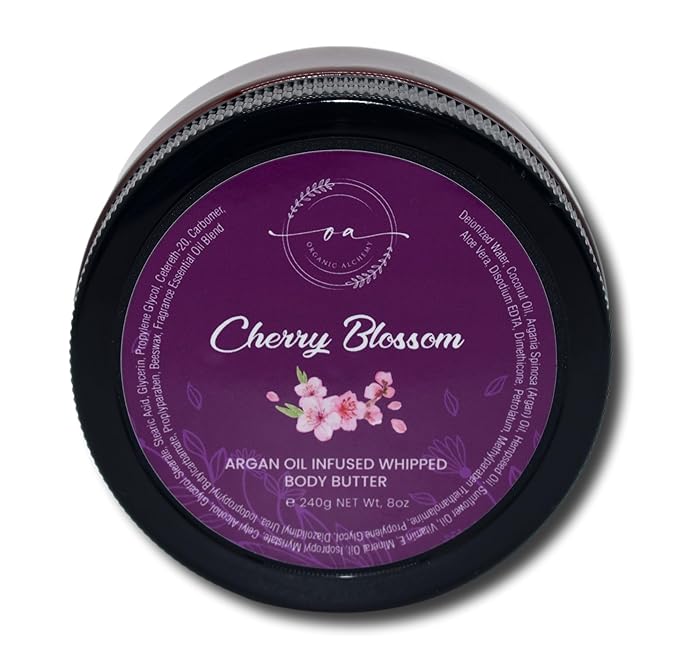 Whipped Argan Oil Body Butter for Dry Skin, Anti-Aging Body Cream Made for Women - Natural Skin Care, 8 OZ (Japanese Cherry Blossom)