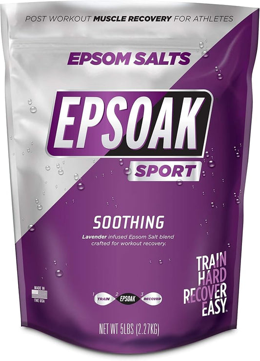 Epsoak Sport Lavender Epsom Salt for Athletes - 5 lbs. Soothing Therapeutic Soak with Lavender Essential Oil