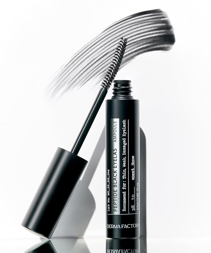 Derma Factory Peptide Eyelash Ampoule – Black Tinting Lash Growth Serum for Thin, Weak & Damaged Lashes – Volumizing Peptide Lash Enhancer, Oil-Free, Irritation-Free Formula, Black3, 0.16 fl oz