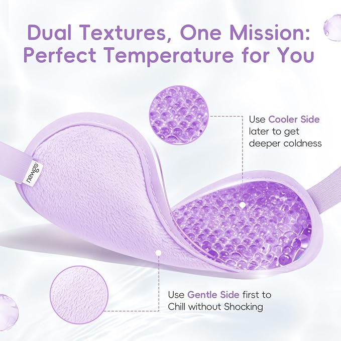 NEWGO Cooling Gel Eye Mask - Reusable Cold Pack for Puffy Eyes, Dark Circles, Migraine, Stress Relief - Purple With Soft Plush Backing