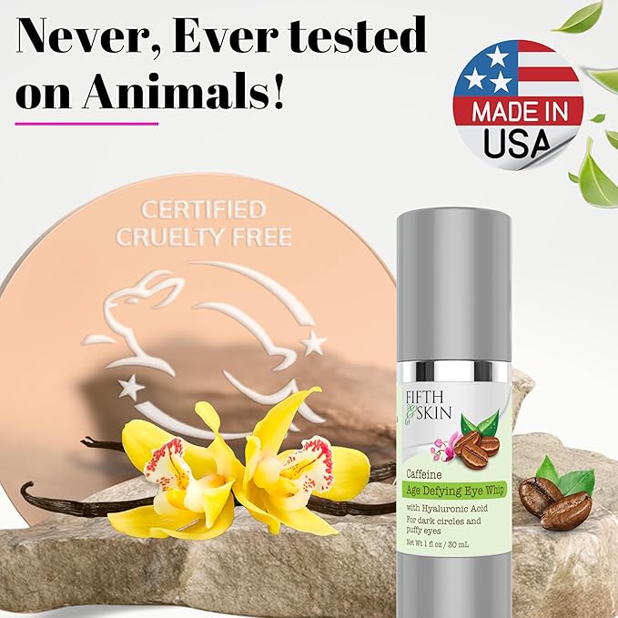 Fifth & Skin Caffeine Eye Cream – Made in USA! Eye Whip - 1 OZ - Natural - Organic – Vegan & Cruelty Free – for Puffy Eyes, Dark Circles, Fine Lines - w/Hyaluronic Acid