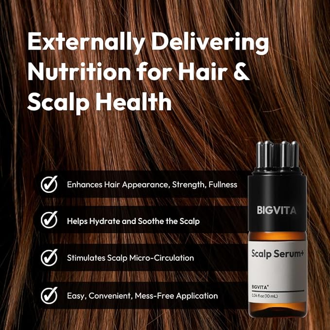 BIGVITA Scalp Serum + | Scalp Massager Applicator for Thicker, Fuller Hair | Hair Growth, Dry Scalp Relief | Biotin, AnaGain™, Centella & Natural Leaf Extracts | Soothes Itchy, Flaky Scalp