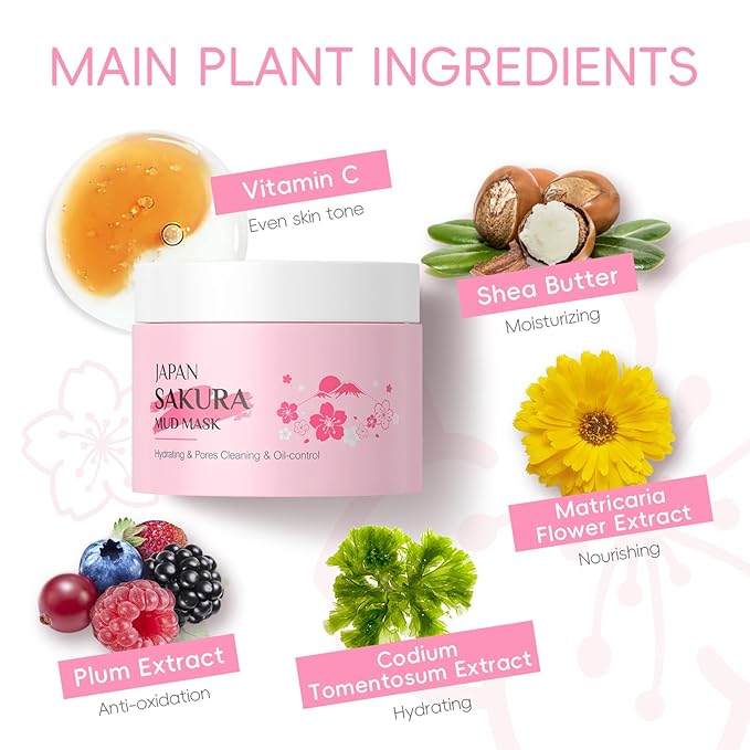 Japan Sakura Skincare Set 7PCS-Teenage Skin Care Set-Skin Care for Teens 10-12-Skincare for Girls 10-12-Teen Skin Care Kit with Cleanser,Face Cream,Mud Mask,Eye Cream (One Size, Starter Moiturizing)