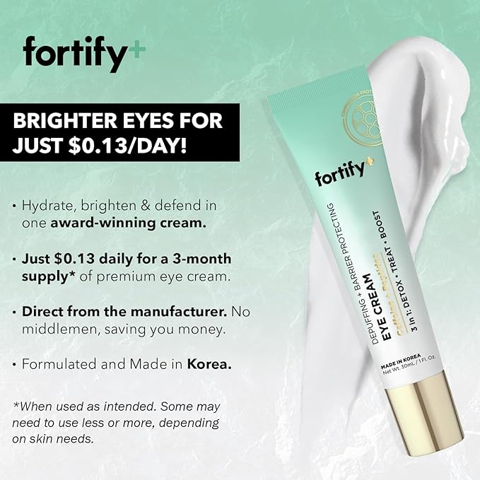 Fortify 9-in-1 Natural Skincare Eye Cream - De-Puffing & Protecting, Dermatologist Tested - Hydrates & Refreshes, Made in Korea - 30ML (1 Pack)