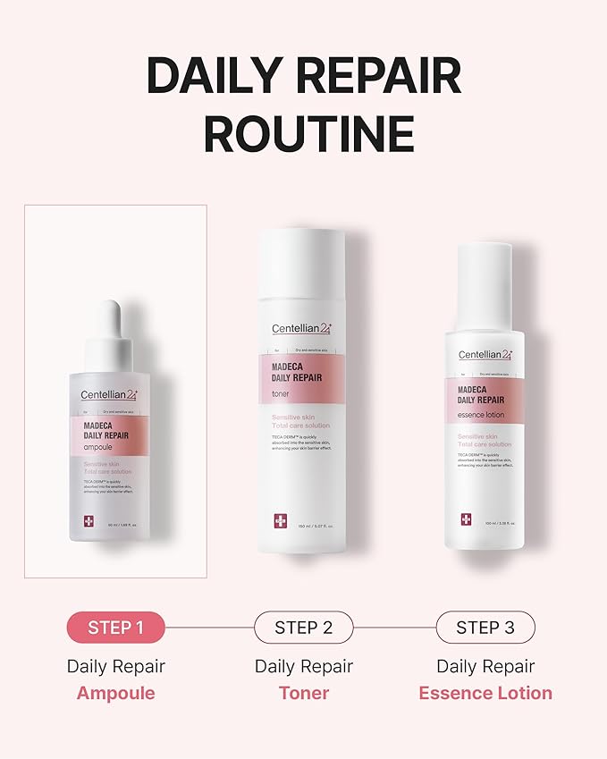 Centellian 24 Madeca Daily Repair Ampoule (Daily Soothing, 1.69fl oz) - Soothing & Hydrating Facial Serum for Sensitive Skin, Skin Barrier Repair & Fast Absorption, Korean Skin Care