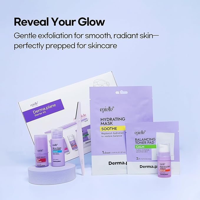 Tinkle Complete Safe Dermaplane Starter Kit (Pack of 6 Razors), Cleanser, Multi-Balm, Dermaplane Tool, Toner, Hydrating Mask & Serum, Peach Fuzz Removal