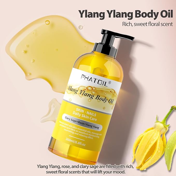 Ylang Ylang Body Oil 260ML & Ginger Body Oil 260ML Large Bottle Body Oil for Moisturizing Skin