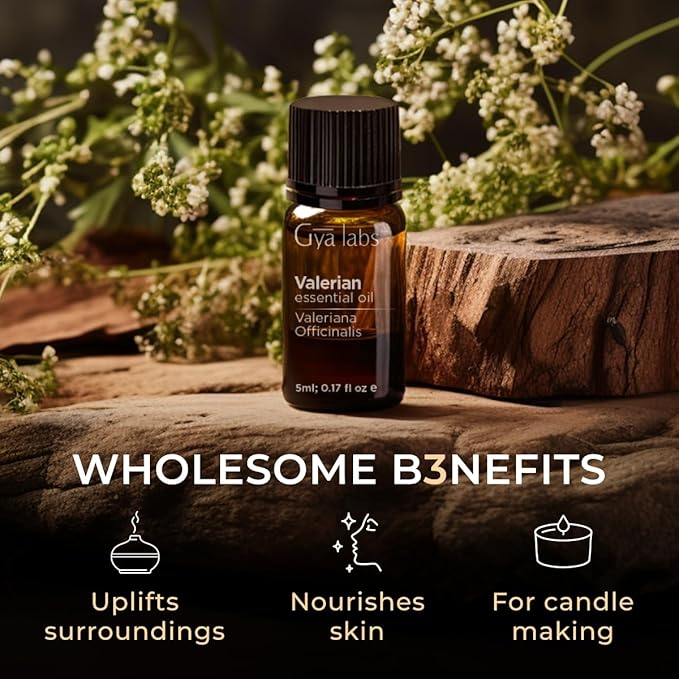 Gya Labs Valerian Essential Oil for Diffuser - 0.17 Fl Oz - 100% Pure Natural Valerian Oil for Skin, Aromatherapy & Candle Making - Woodsy Balsamic & Relaxing Scent