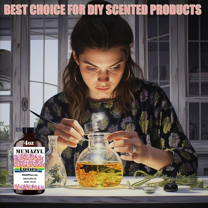 Lotus Essential Oil, Lotus Oil 4 Fl Oz 120ML for Diffuser Humidifier Yoga Cleaning DIY Candle Soap Making Essential Oils