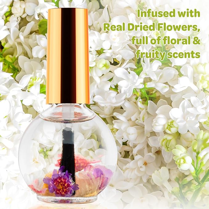 Cuticle Oil, Jasmine Scented Cuticle Nail Oil Infused with Real Flowers, Hydrates, Moisturizes, Strengthens, Repairs, Revitalizing Cuticle Oils for Nails Damage Dry Cuticle, 15ml