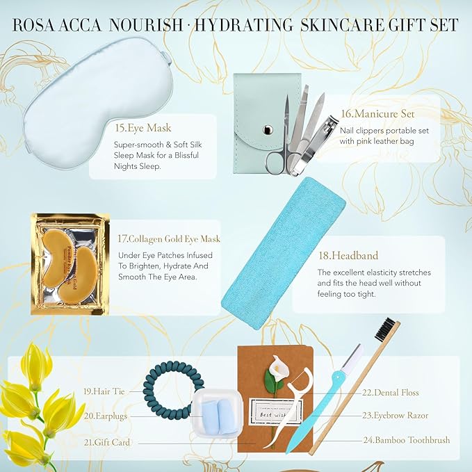 Spa Gift Set, 28pcs Ylang Ylang Facial Skin Care Set includes Face Cream, Bath Oil, Shower Accessories, Clay Mask. Body & Facial Kit for Women & Men, Mother's Day Gift, Birthday, Christmas, Dad