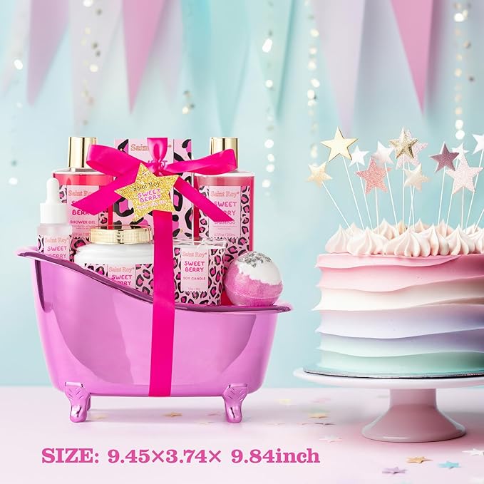 bath body Gifts for Her Home Bath Spa Gift Basket for Women Sweet Berry Bath Sets for Teens Gift Aromatherapy Home Spa Kit with Body Oil & More women's spa gift sets Best Gifts Mothers day