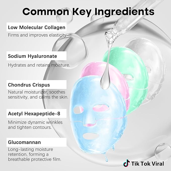 ISTON 4-in-1 Collagen Face Mask Set | Overnight Hydration & Anti-Aging Hydrogel Sheet Masks with Collagen, Hyaluronic Acid, Niacinamide, Peptides & Centella for Wrinkle Reduction& Glowing Skin